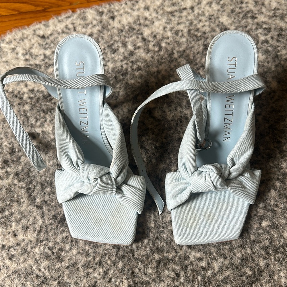Stuart Weitzman Playa Open Toe Denim Sandals - image 1